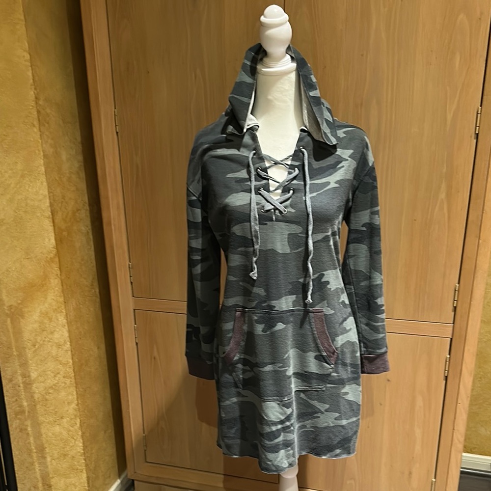 Camouflage Lace-Up Hoodie Dress